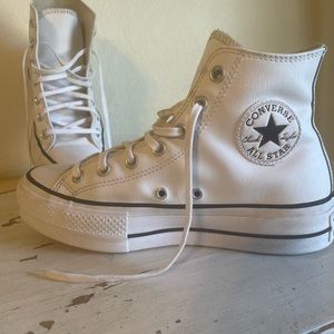 All white, leather platform All Star Converse size 7